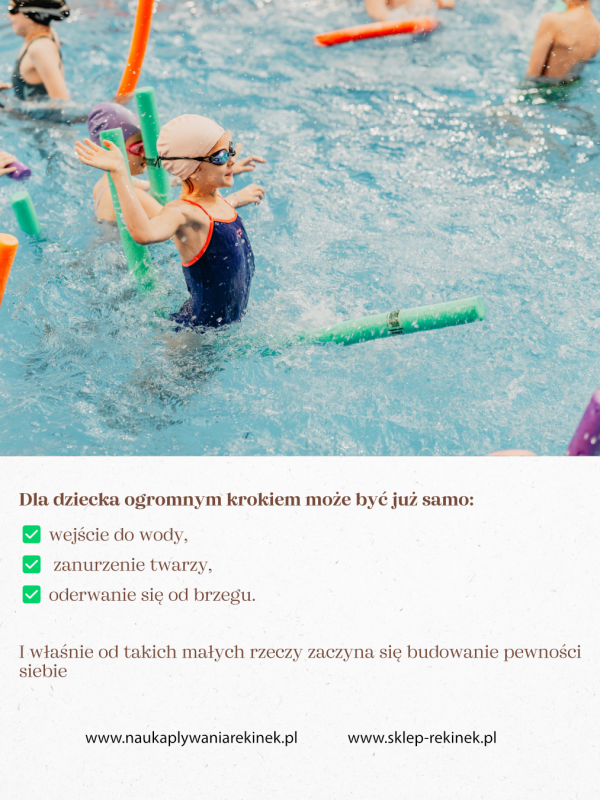 Dziewczynka pewna siebie i zadwolonona na makaronie w basenie